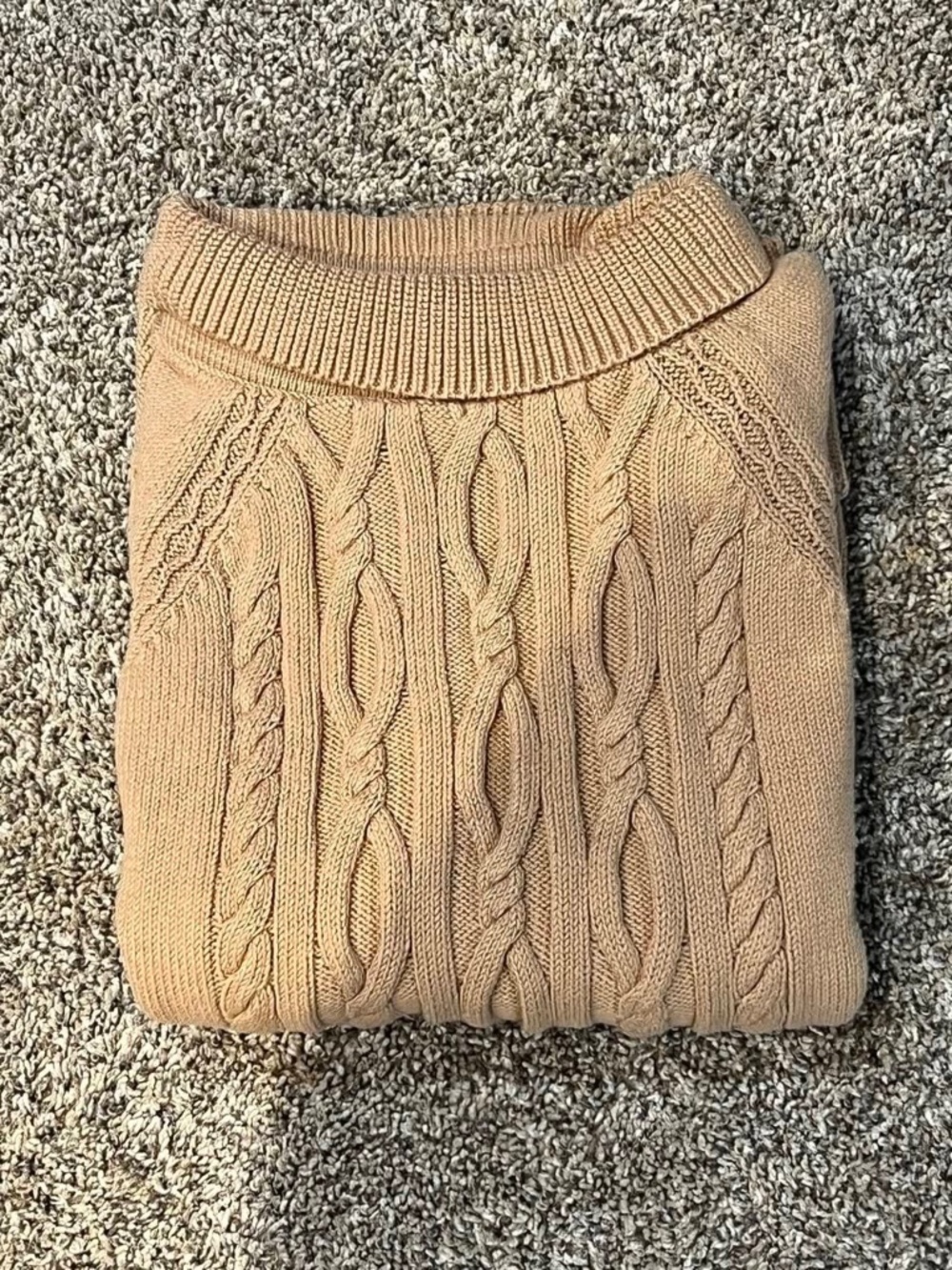 TALBOTS SIZE M TAN COTTON CABLE FRONT SWEATER